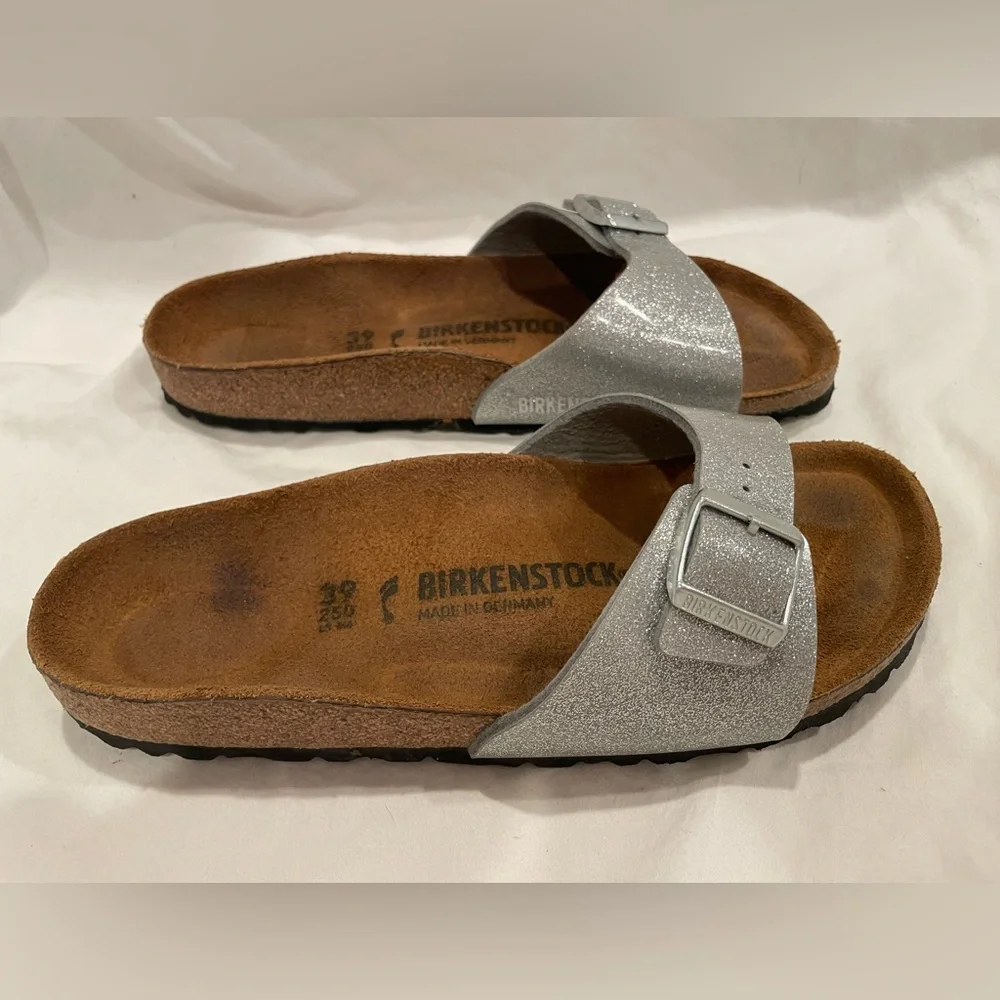 Birkenstock Silver Glitter Madrid Slide Sandals - Picture 2 of 7
